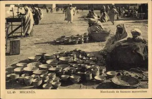 Ak Meknes Marokko, marokkanische Steinguthändler