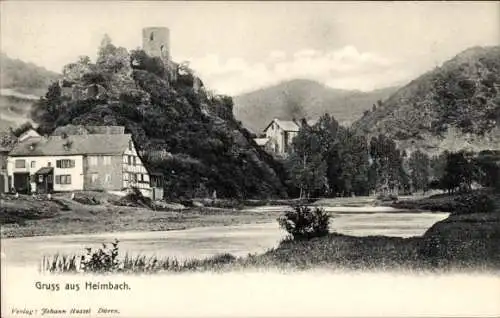 Ak Heimbach in der Eifel, Teilansicht, Ruine