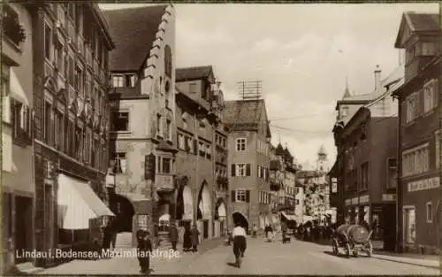 Ak Lindau am Bodensee Schwaben, Maximilianstraße, Geschäfte, Kirche