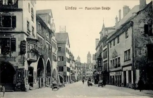 Ak Lindau am Bodensee Schwaben, Maximilian-Straße, Kirchturm