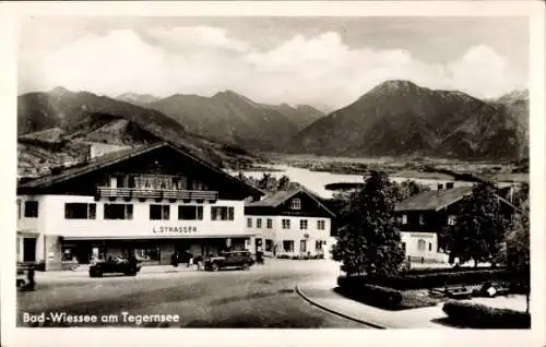 Ak Bad Wiessee in Oberbayern, Geschäft G. Böhning, L. Strasser, Ortspartie