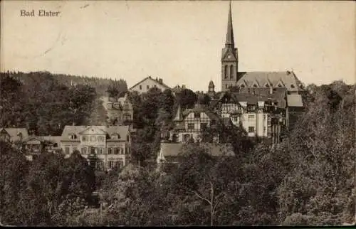 Ak Bad Elster im Vogtland, Kirche, Fachwerkhäuser