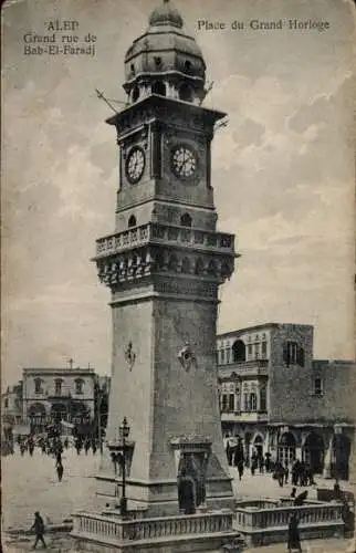 Ak Aleppo Syrien, Grand rue de Bab-El-Faradj, Place du Grand Horloge