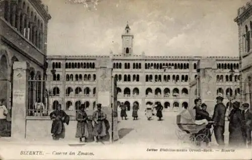 Ak Bizerte Tunesien, Gesamtansicht der Zuaven-Kaserne, Kinderwagen