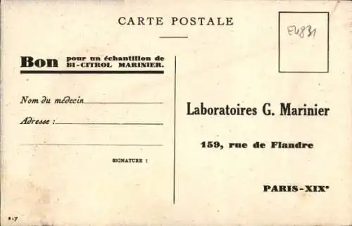 Ak Paris XIX., Laboratoires G. Marinier, Rue de Flandre, Bi-Citrol