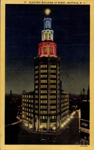 Ak Buffalo New York USA, Elektrisches Gebäude bei Nacht