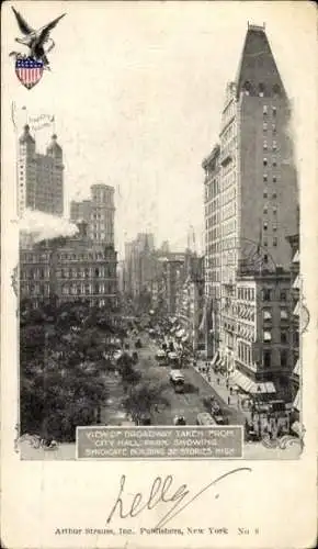 AK New York City USA, Blick auf den Broadway vom City Hall Park aus