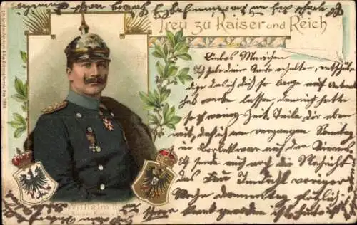 Präge Wappen Litho Kaiser Wilhelm II, Portrait