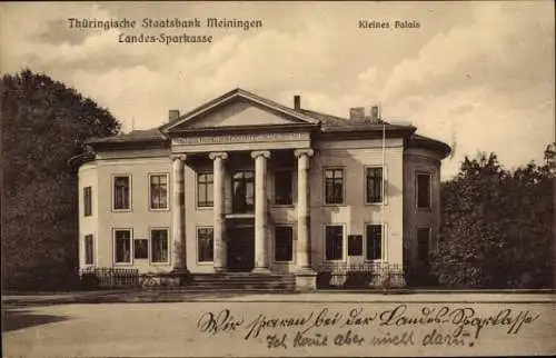 Ak Meiningen in Thüringen, Thüringische Staatsbank, Landessparkasse, Kleines Palais