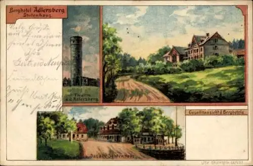 Litho Schmiedefeld am Rennsteig Suhl Thüringen, Berghotel Adlersberg Stutenhaus, Turm