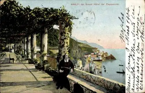 Ak Amalfi Campania, Grand Hôtel dei Cappuccini, Säulengang, Mönch, Küstenansicht