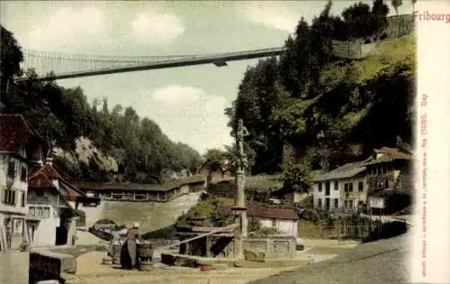 Ak Fribourg Freiburg Stadt Schweiz, Teilansicht, Brücke