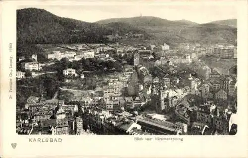 Ak Karlovy Vary Karlsbad Stadt, Blick vom Hirschensprung