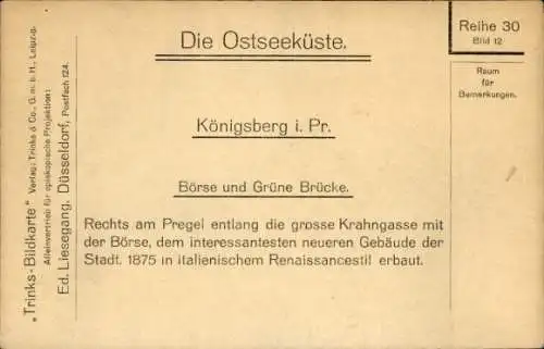 Ak Kaliningrad Königsberg Ostpreußen, Börse und Grüne Brücke