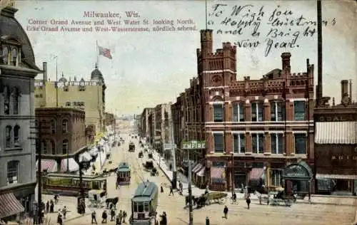 Ak Milwaukee Wisconsin USA, Ecke Grand Avenue, West Water