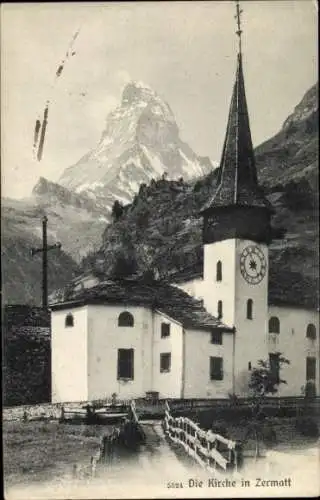 Ak Zermatt Kt. Wallis Schweiz, Kirche, Matterhorn