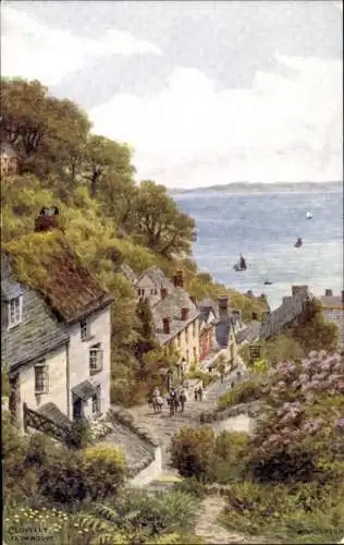 Künstler Ak Quinton, A. R., Clovelly, Devon, England, Gesamtansicht, Häuser