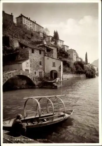 Ak Nesso Lombardia, Häuser, Brücke, Boot