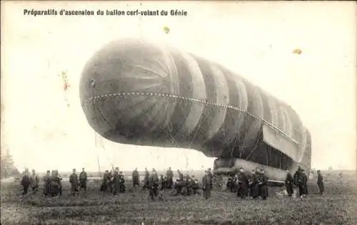Ak Belgischer Militärballon vor dem Start