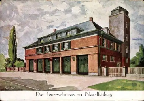 Künstler Ak Rau, K., Neu Isenburg in Hessen, Feuerwehrhaus