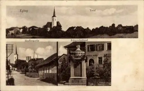 Ak Eging am See am Bayerischen Wald, Gesamtansicht, Straßenpartie, Kriegerdenkmal