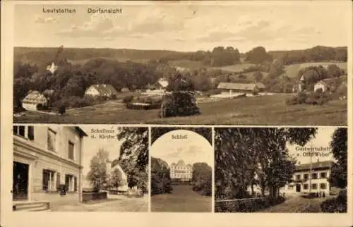 Ak Leutstetten Starnberg in Oberbayern, Panorama, Schulhaus, Kirche, Schloss, Gastwirtschaft