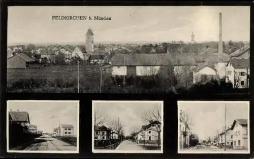 Ak Feldkirchen im Kreis München Oberbayern, Gesamtansicht, Straßenpartie