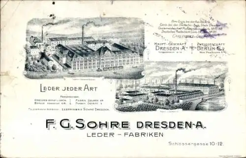 Ak Dresden Altstadt, Leder-Fabriken F. G. Sohre