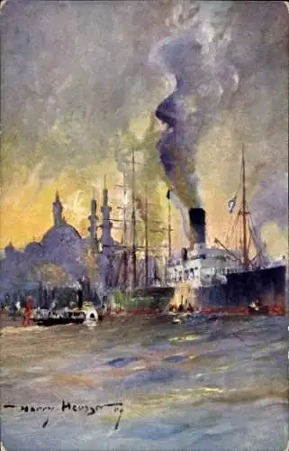 Künstler Ak Heusser, H., Dampfer, Segelschiff, Österreichischer Lloyd