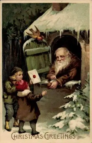 Präge Ak Glückwunsch Weihnachten, Kinder, Weihnachtsmann, Briefe
