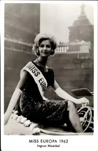 Ak Miss Europa 1962, Ingrun Moeckel, Portrait, Schärpe
