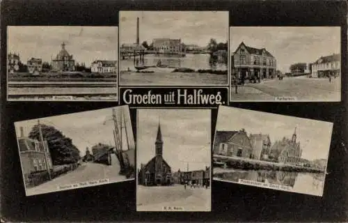 Ak Halfweg Haarlemmermeer Nordholland, Rathaus, Kirchplatz, Kirche, Post, Bahnhof