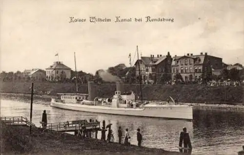 Ak Rendsburg in Schleswig Holstein, Kriegsschiff auf dem Kaiser Wilhelm Kanal