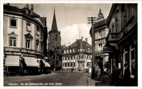 Ak Opladen Leverkusen im Rheinland, Kölner Straße, Kath. Kirche, Geschäfte, Tengelmann's