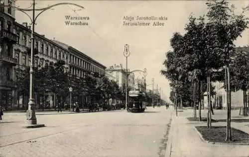 Ak Warszawa Warschau Polen, Jerusalemer Allee, Straßenbahn