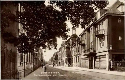 Ak Biebrich am Rhein Wiesbaden, Rathausstraße, Postamt