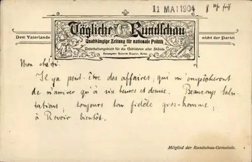 Ak Tägliche Rundschau, Unabhängige Zeitung für nationale Politik, Dem Vaterlande, nicht der Partei