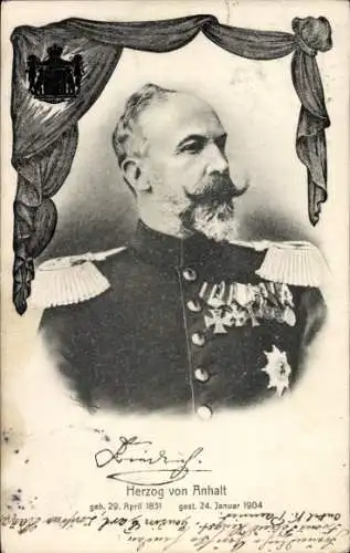 Ak Herzog Friedrich I von Anhalt, Trauerkarte, Portrait in Uniform, Orden