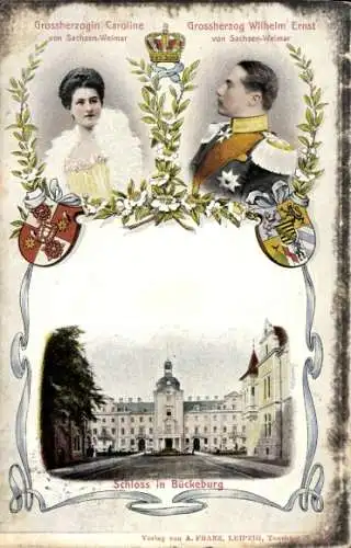 Ak Schloss Bückeburg, Großherzog Wilhelm Ernst von Sachsen Weimar, Großherzogin Caroline
