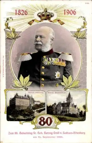 Ak Herzog Ernst von Sachsen Altenburg, 80. Geburtstag 1906, Schloss Altenburg, Hummelshain