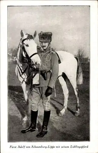 Ak Fürst Adolf von Schaumburg Lippe mit seinem Lieblingspferd, Husarenuniform