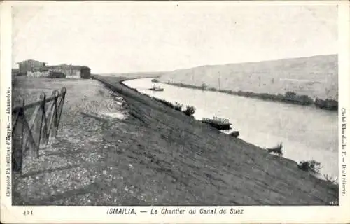 Ak Ismailia Ägypten, Die Baustelle des Suezkanals