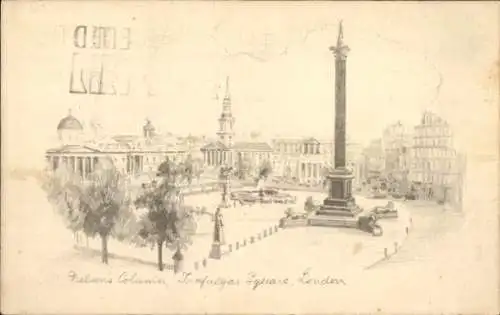 Künstler Ak London City England, Trafalgar Square, Nelson Monument
