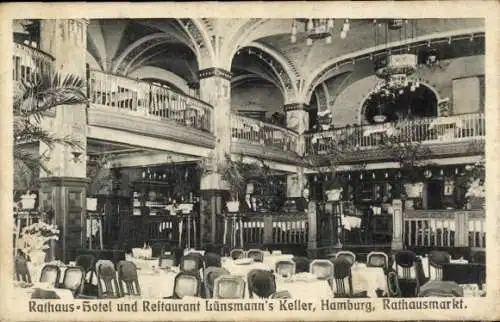 Ak Hamburg Mitte Altstadt, Rathaus-Hotel und Restaurant Lünsmann's Keller, Rathausmarkt