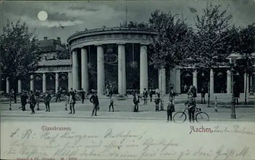 Mondschein Ak Aachen Rhein, Passanten am Elisenbrunnen