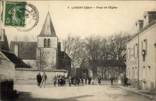 Ak Lunery Cher, Place de l'Eglise