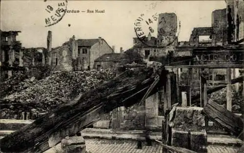 Ak Verdun Meuse, Rue Mazel, Kriegszerstörung