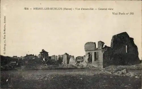 Ak Mesnil lès Hurlus Marne, Ruinen