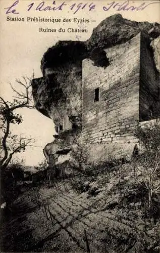 Ak Les Eyzies Dordogne, Ruines du Chateau