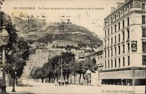 Ak Grenoble Isère, Le Cours St-Andre, les Forts Rabot et de la Bastille